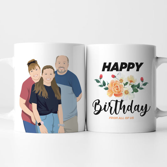 Happy Birthday Mug Design with Photo Drawing