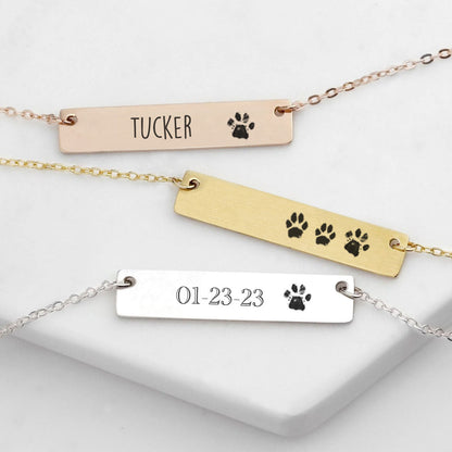 Custom Paw Print Bar Necklace