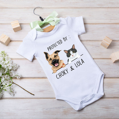 Custom Protected By Pets Baby Bodysuit