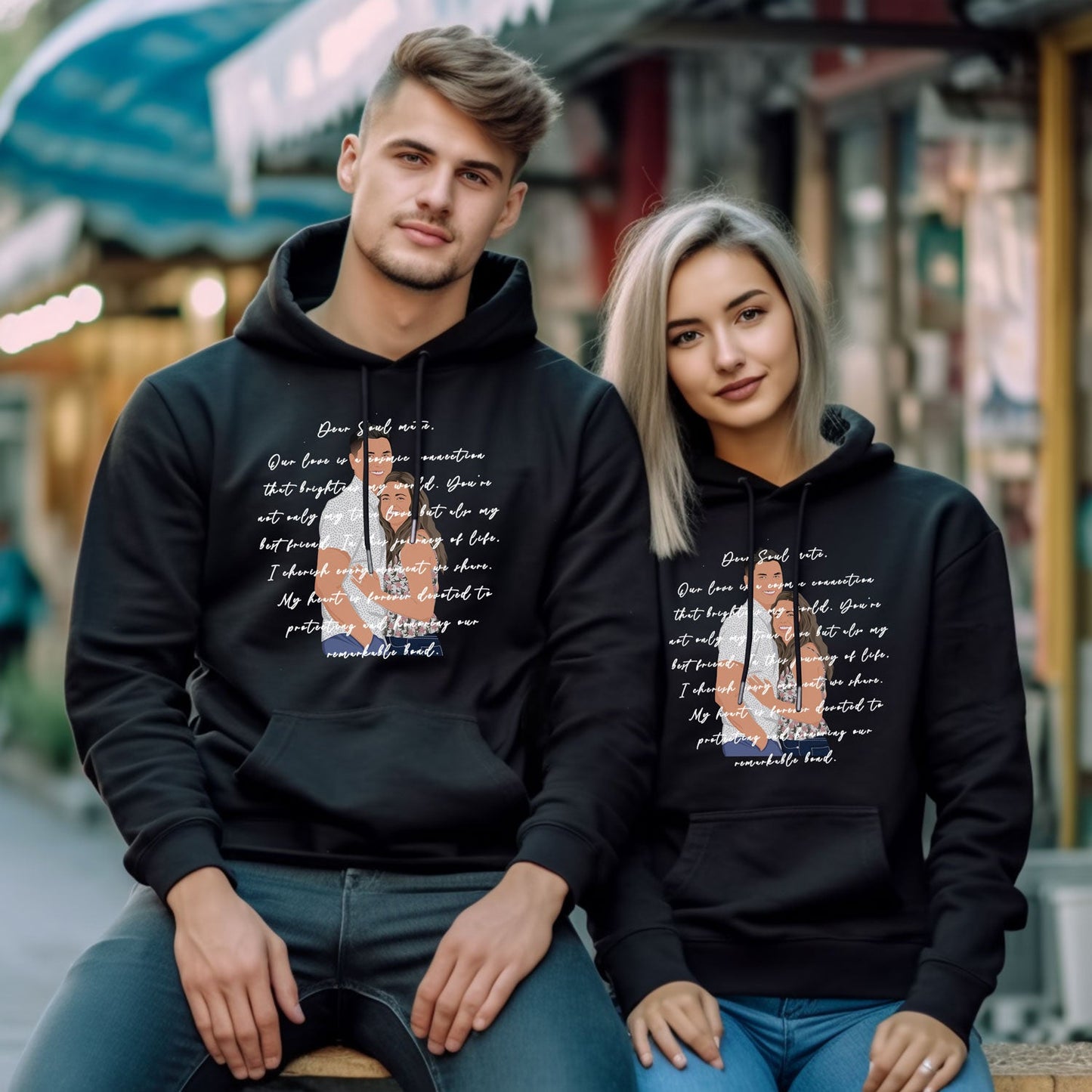 Custom Couples Portrait & Words Hoodie