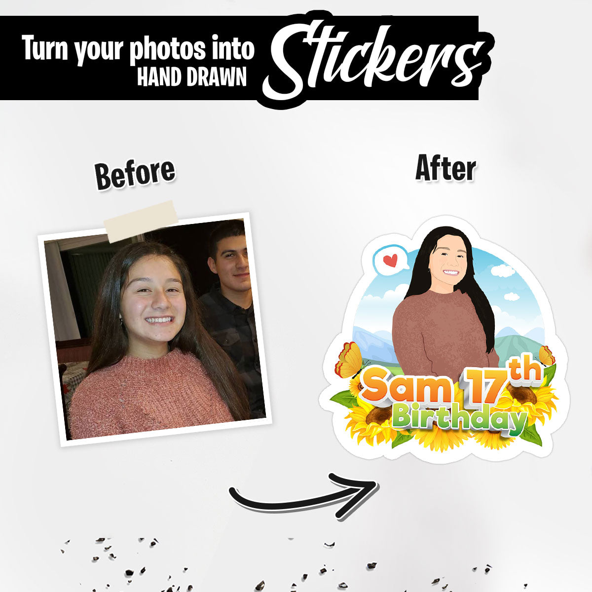 Custom Birthday Stickers - Photo Drawing