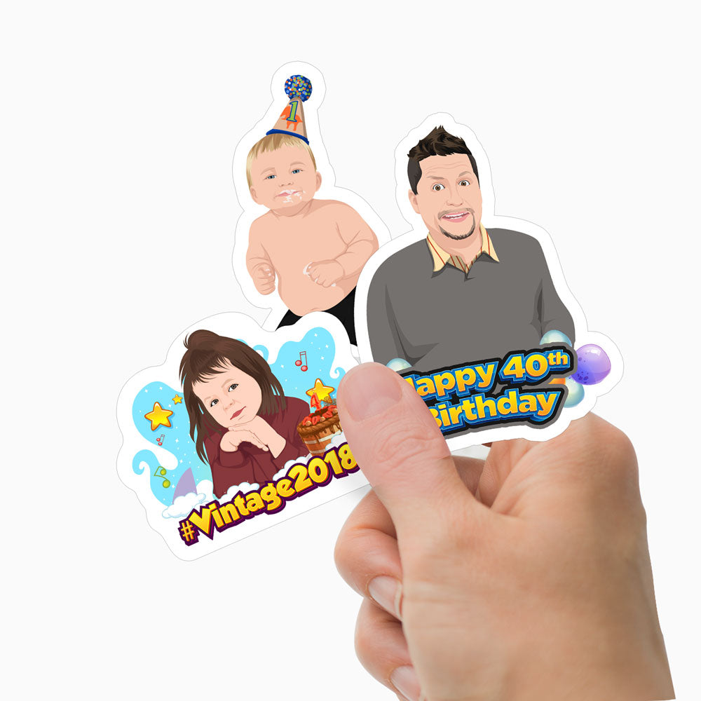 Custom Birthday Stickers - Photo Drawing