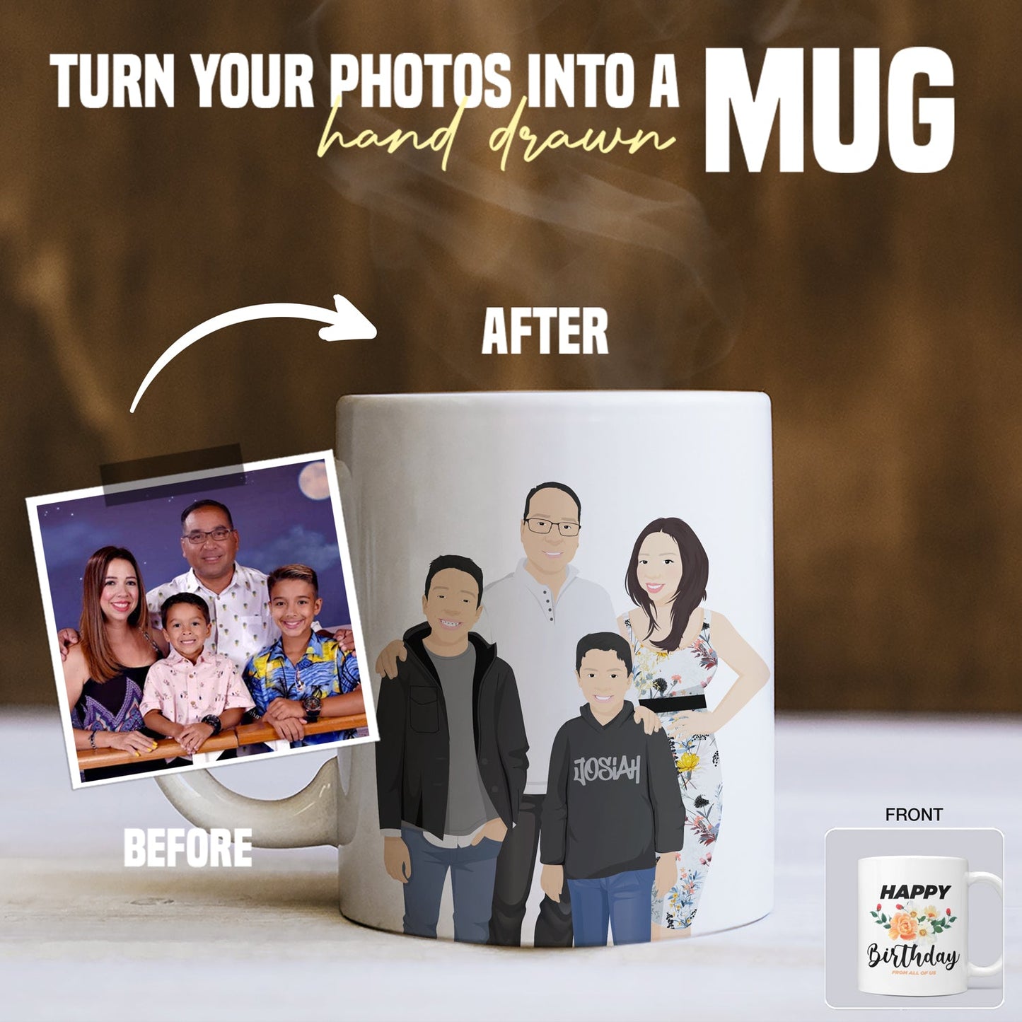 Happy Birthday Mug Design with Photo Drawing