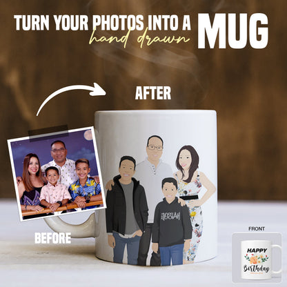 Happy Birthday Mug Design with Photo Drawing