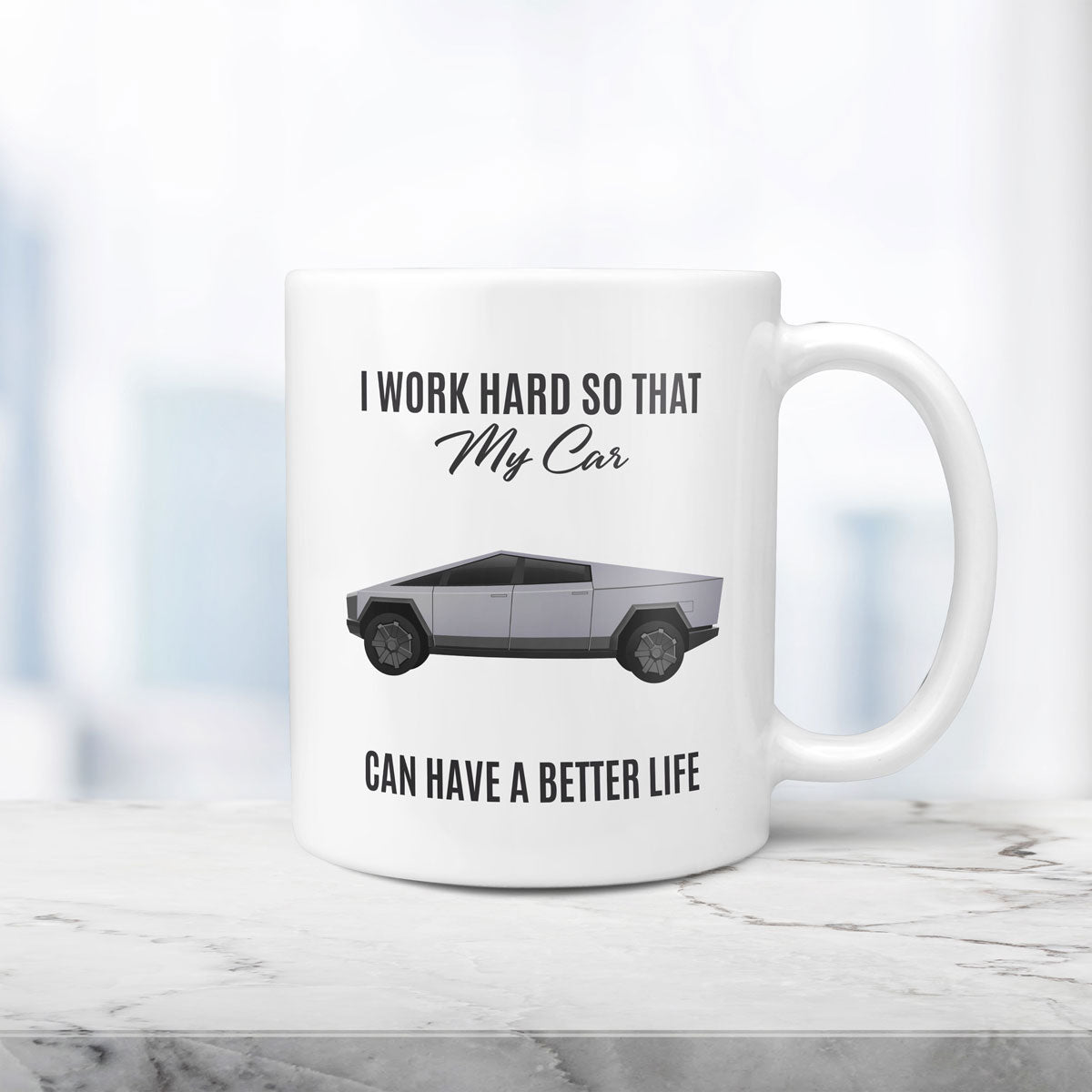 Custom I Work Hard Car Drawing Mug