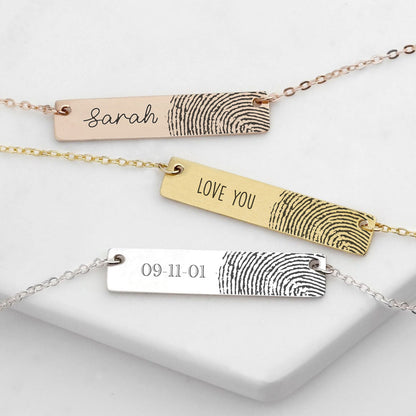 Personalized Fingerprint Bar Necklace Gift